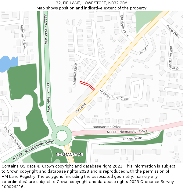32, FIR LANE, LOWESTOFT, NR32 2RA: Location map and indicative extent of plot
