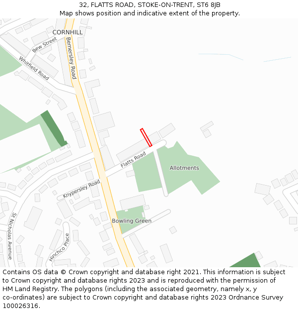 32, FLATTS ROAD, STOKE-ON-TRENT, ST6 8JB: Location map and indicative extent of plot