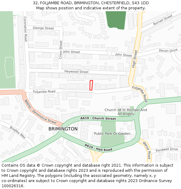 32, FOLJAMBE ROAD, BRIMINGTON, CHESTERFIELD, S43 1DD: Location map and indicative extent of plot