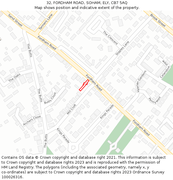32, FORDHAM ROAD, SOHAM, ELY, CB7 5AQ: Location map and indicative extent of plot