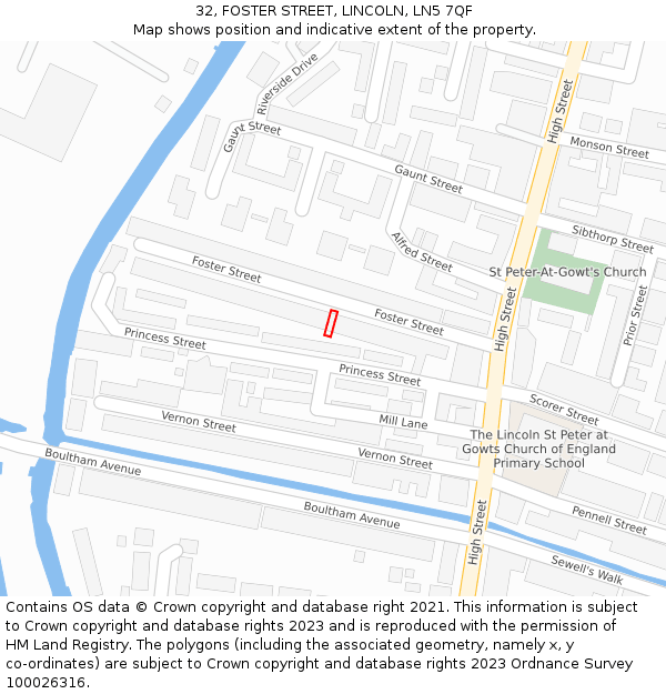 32, FOSTER STREET, LINCOLN, LN5 7QF: Location map and indicative extent of plot
