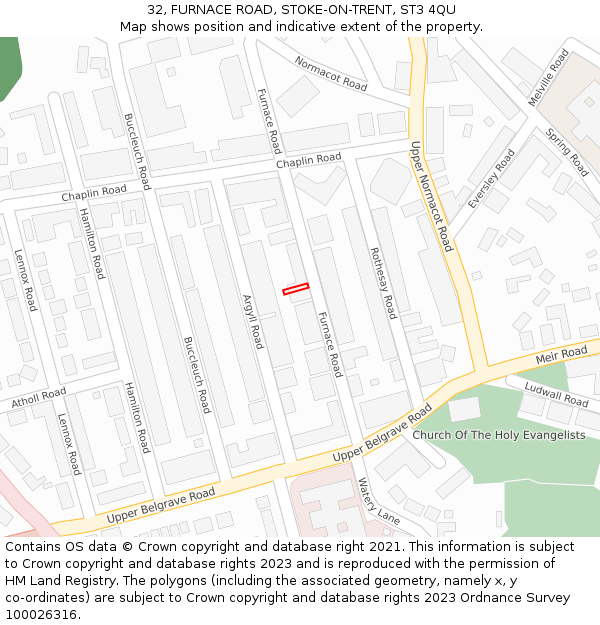 32, FURNACE ROAD, STOKE-ON-TRENT, ST3 4QU: Location map and indicative extent of plot