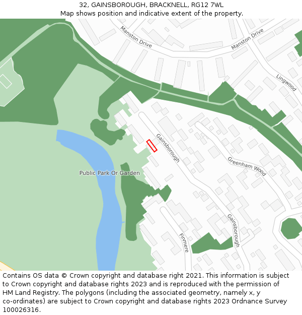 32, GAINSBOROUGH, BRACKNELL, RG12 7WL: Location map and indicative extent of plot