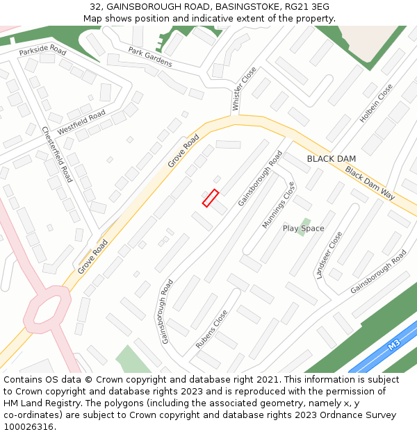32, GAINSBOROUGH ROAD, BASINGSTOKE, RG21 3EG: Location map and indicative extent of plot