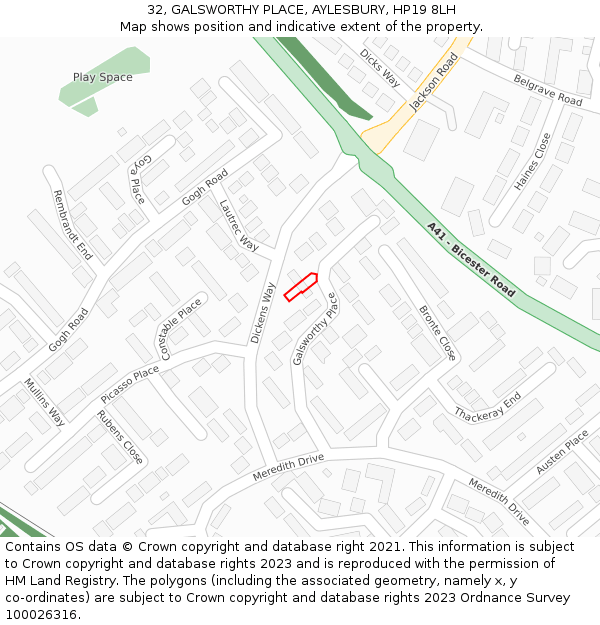 32, GALSWORTHY PLACE, AYLESBURY, HP19 8LH: Location map and indicative extent of plot
