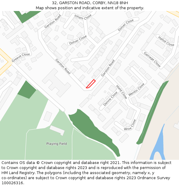 32, GARSTON ROAD, CORBY, NN18 8NH: Location map and indicative extent of plot