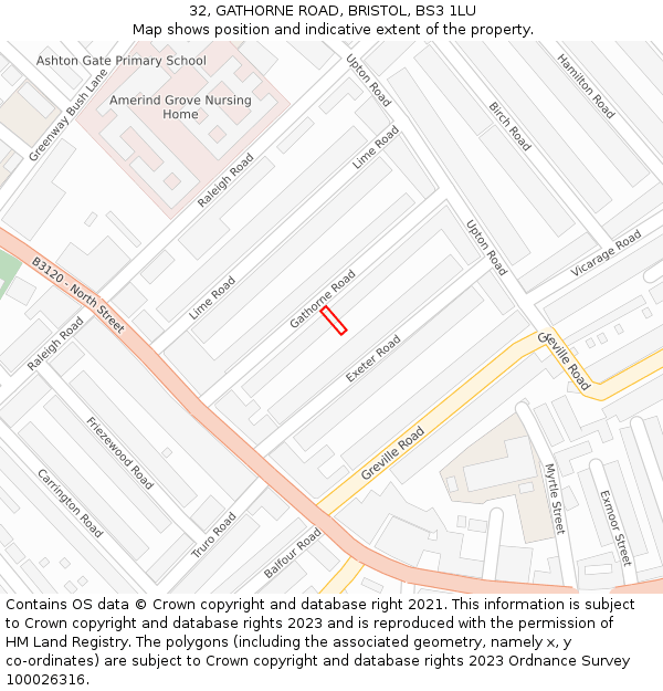 32, GATHORNE ROAD, BRISTOL, BS3 1LU: Location map and indicative extent of plot