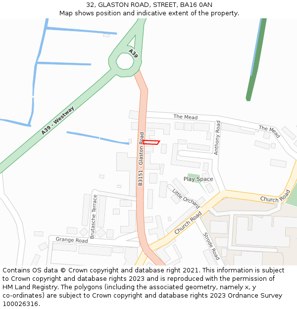32, GLASTON ROAD, STREET, BA16 0AN: Location map and indicative extent of plot