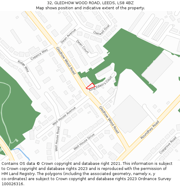 32, GLEDHOW WOOD ROAD, LEEDS, LS8 4BZ: Location map and indicative extent of plot