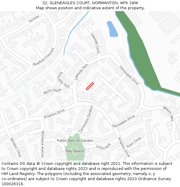 32, GLENEAGLES COURT, NORMANTON, WF6 1WW: Location map and indicative extent of plot