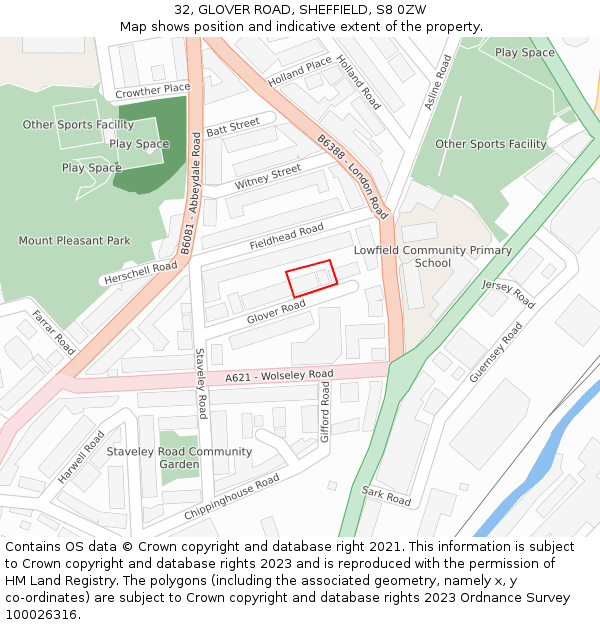 32, GLOVER ROAD, SHEFFIELD, S8 0ZW: Location map and indicative extent of plot