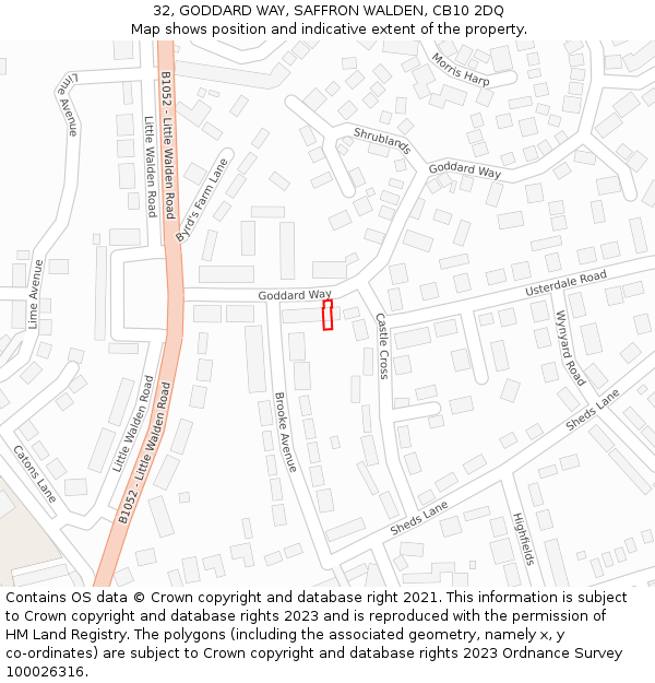 32, GODDARD WAY, SAFFRON WALDEN, CB10 2DQ: Location map and indicative extent of plot