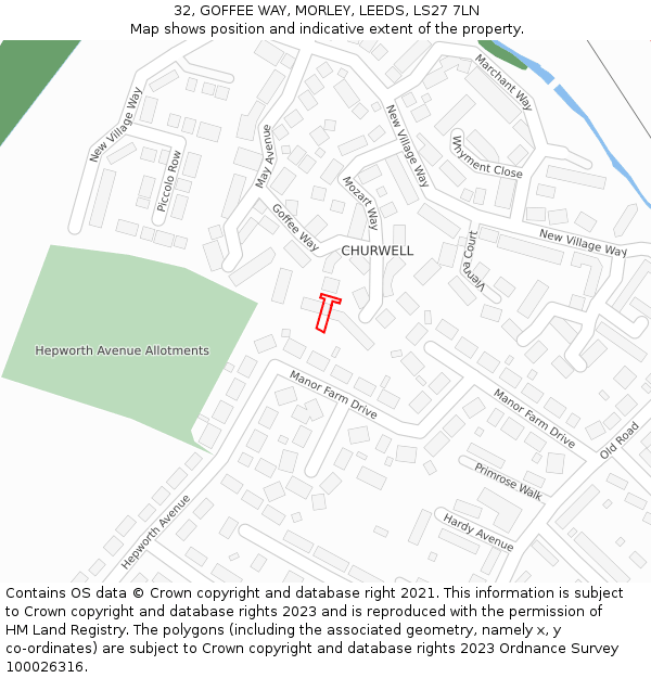 32, GOFFEE WAY, MORLEY, LEEDS, LS27 7LN: Location map and indicative extent of plot