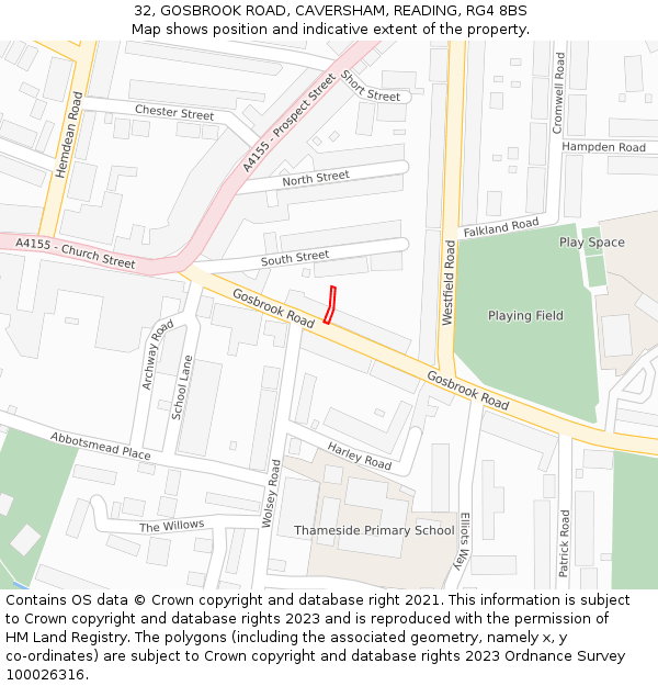 32, GOSBROOK ROAD, CAVERSHAM, READING, RG4 8BS: Location map and indicative extent of plot