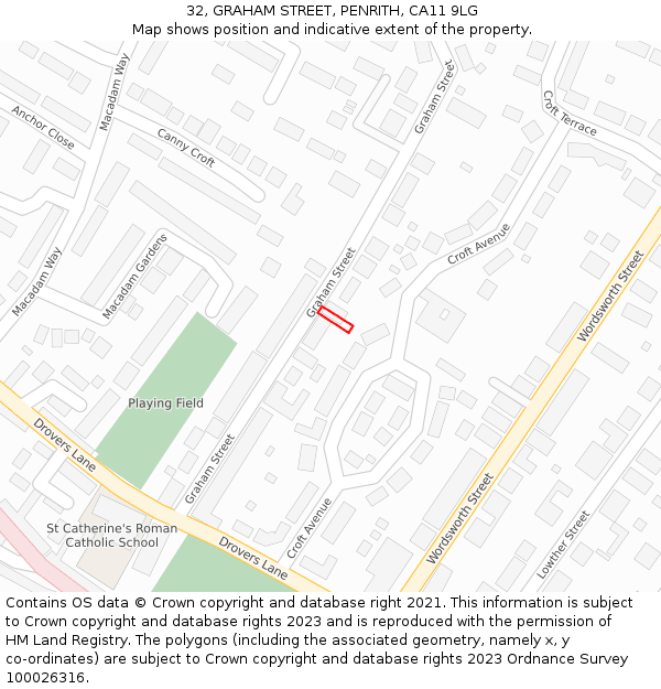 32, GRAHAM STREET, PENRITH, CA11 9LG: Location map and indicative extent of plot