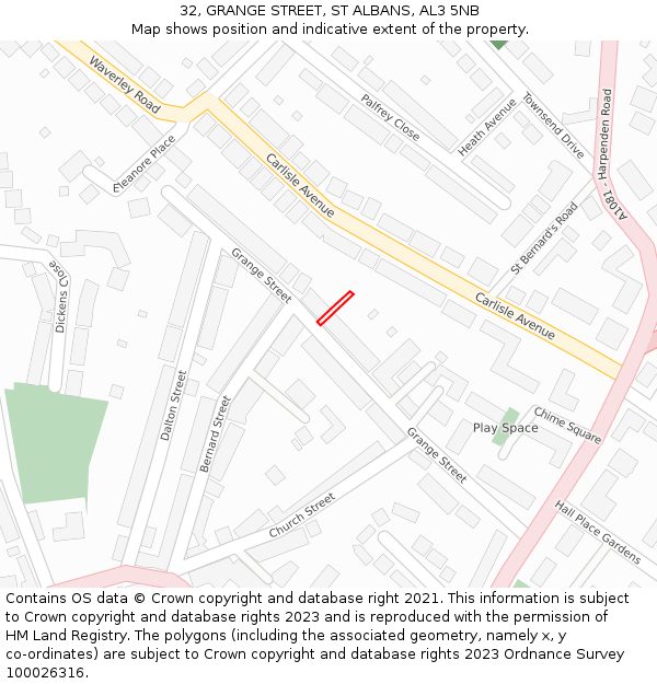 32, GRANGE STREET, ST ALBANS, AL3 5NB: Location map and indicative extent of plot