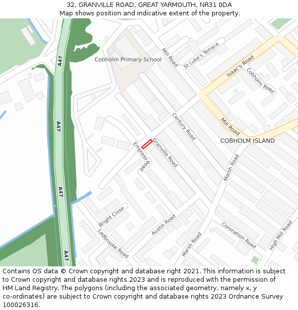32, GRANVILLE ROAD, GREAT YARMOUTH, NR31 0DA: Location map and indicative extent of plot