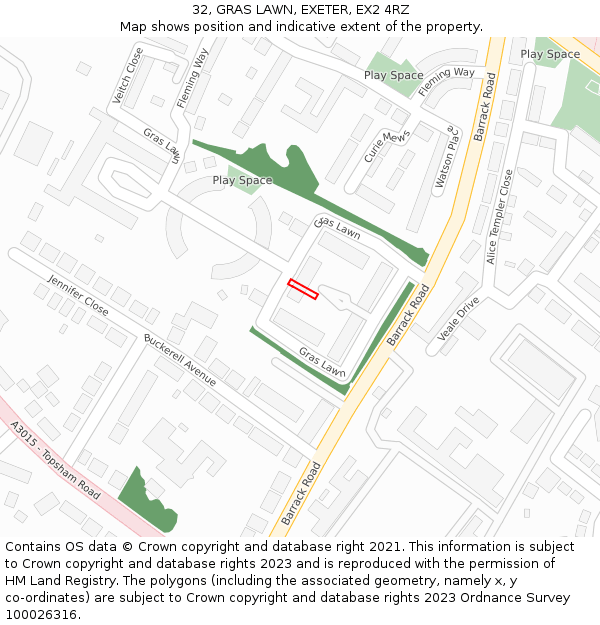 32, GRAS LAWN, EXETER, EX2 4RZ: Location map and indicative extent of plot