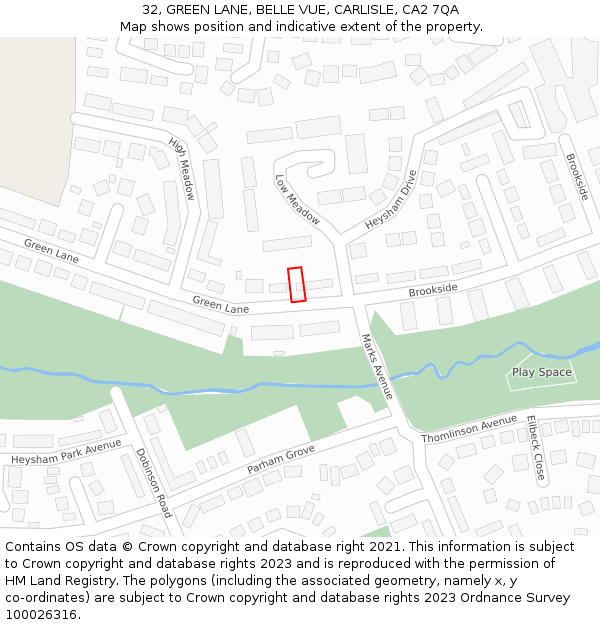 32, GREEN LANE, BELLE VUE, CARLISLE, CA2 7QA: Location map and indicative extent of plot