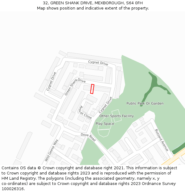 32, GREEN SHANK DRIVE, MEXBOROUGH, S64 0FH: Location map and indicative extent of plot