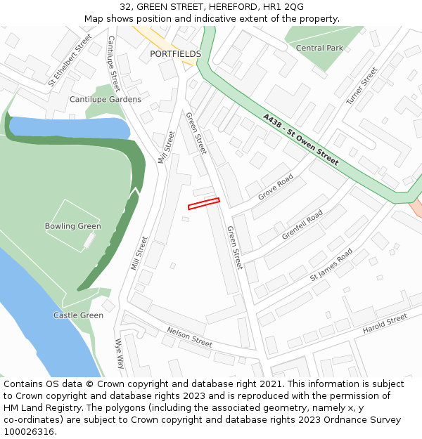 32, GREEN STREET, HEREFORD, HR1 2QG: Location map and indicative extent of plot