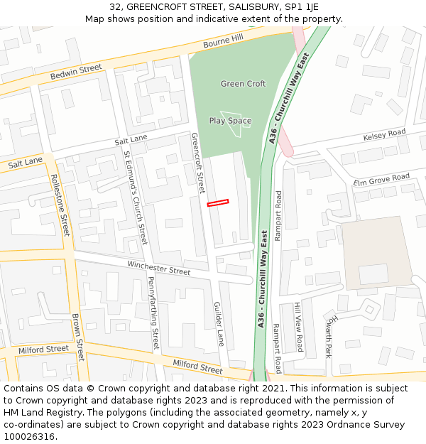 32, GREENCROFT STREET, SALISBURY, SP1 1JE: Location map and indicative extent of plot