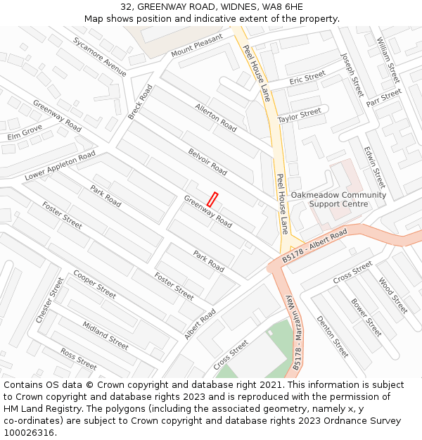 32, GREENWAY ROAD, WIDNES, WA8 6HE: Location map and indicative extent of plot
