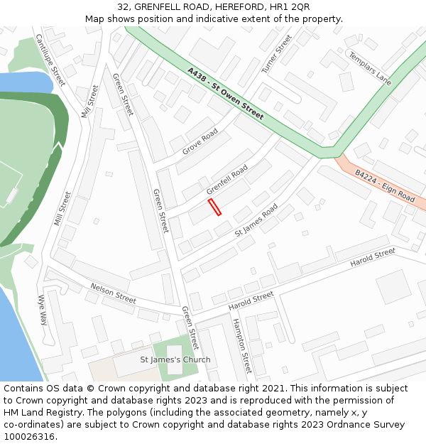 32, GRENFELL ROAD, HEREFORD, HR1 2QR: Location map and indicative extent of plot