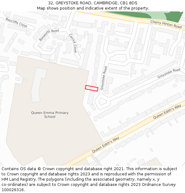 32, GREYSTOKE ROAD, CAMBRIDGE, CB1 8DS: Location map and indicative extent of plot