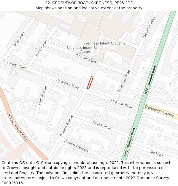 32, GROSVENOR ROAD, SKEGNESS, PE25 2DD: Location map and indicative extent of plot