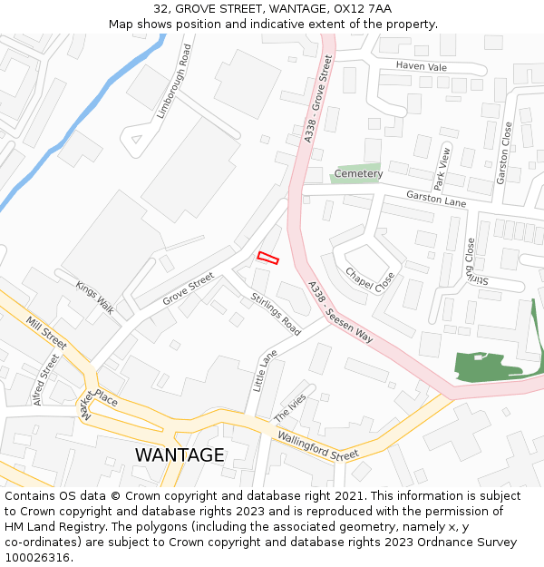 32, GROVE STREET, WANTAGE, OX12 7AA: Location map and indicative extent of plot