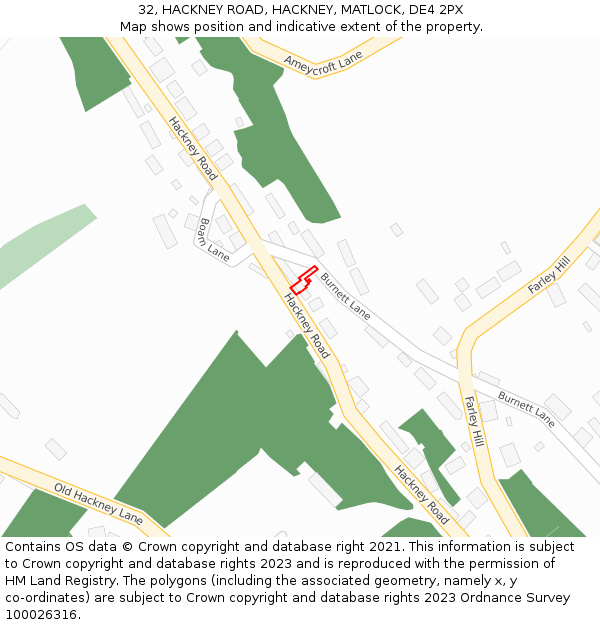 32, HACKNEY ROAD, HACKNEY, MATLOCK, DE4 2PX: Location map and indicative extent of plot