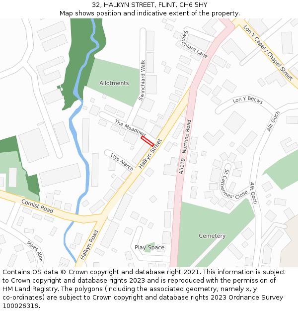 32, HALKYN STREET, FLINT, CH6 5HY: Location map and indicative extent of plot