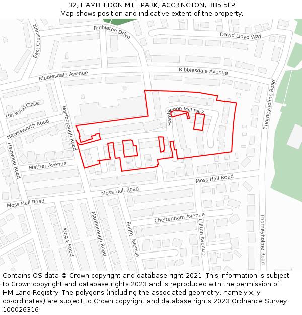 32, HAMBLEDON MILL PARK, ACCRINGTON, BB5 5FP: Location map and indicative extent of plot