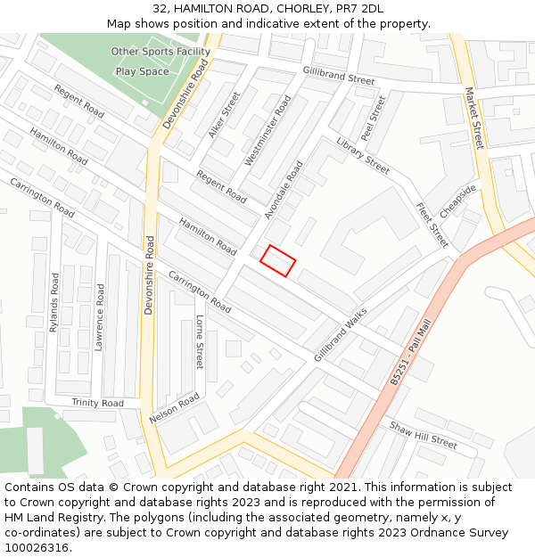 32, HAMILTON ROAD, CHORLEY, PR7 2DL: Location map and indicative extent of plot