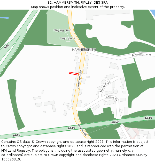 32, HAMMERSMITH, RIPLEY, DE5 3RA: Location map and indicative extent of plot