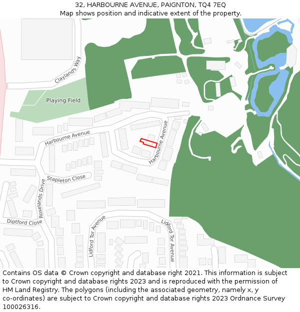 32, HARBOURNE AVENUE, PAIGNTON, TQ4 7EQ: Location map and indicative extent of plot