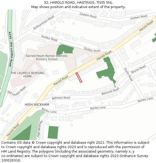 32, HAROLD ROAD, HASTINGS, TN35 5NL: Location map and indicative extent of plot