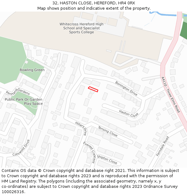 32, HASTON CLOSE, HEREFORD, HR4 0RX: Location map and indicative extent of plot