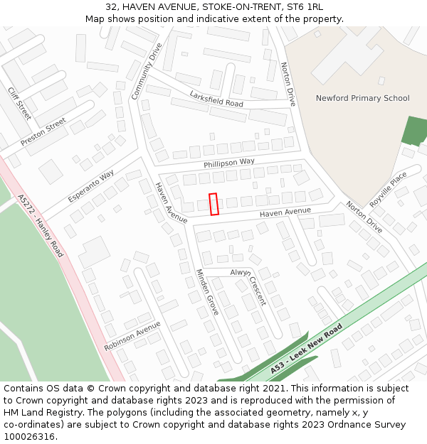 32, HAVEN AVENUE, STOKE-ON-TRENT, ST6 1RL: Location map and indicative extent of plot