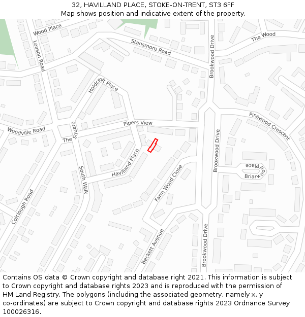 32, HAVILLAND PLACE, STOKE-ON-TRENT, ST3 6FF: Location map and indicative extent of plot