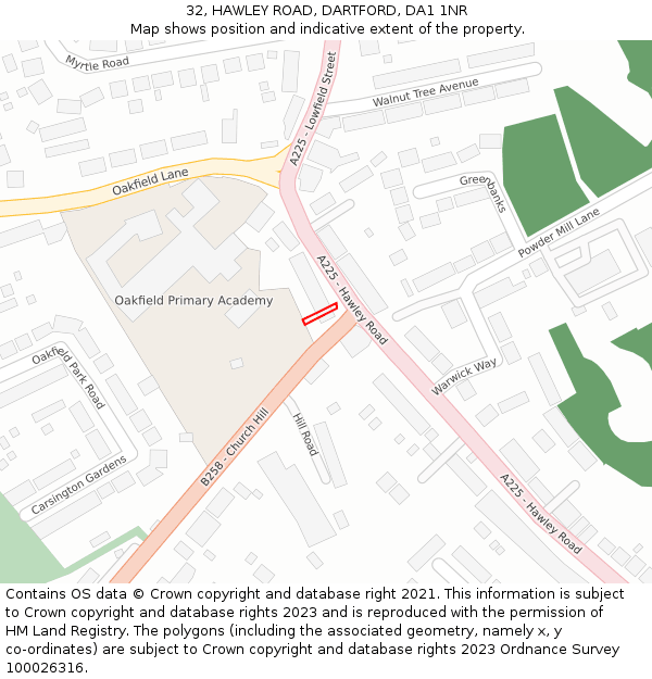 32, HAWLEY ROAD, DARTFORD, DA1 1NR: Location map and indicative extent of plot