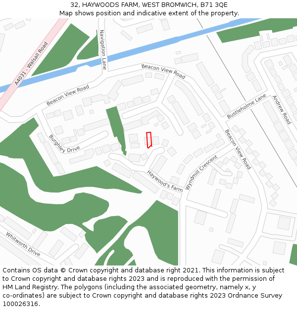 32, HAYWOODS FARM, WEST BROMWICH, B71 3QE: Location map and indicative extent of plot