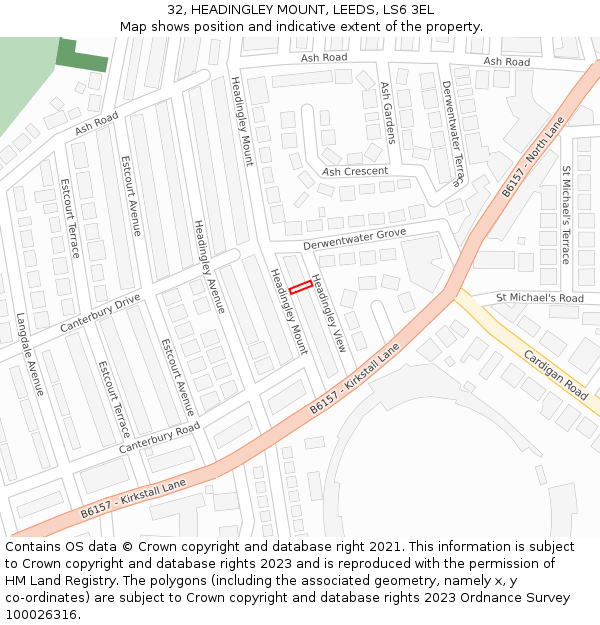 32, HEADINGLEY MOUNT, LEEDS, LS6 3EL: Location map and indicative extent of plot
