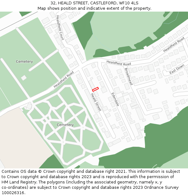 32, HEALD STREET, CASTLEFORD, WF10 4LS: Location map and indicative extent of plot