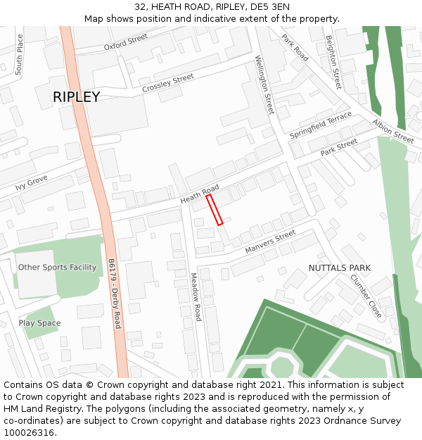 32, HEATH ROAD, RIPLEY, DE5 3EN: Location map and indicative extent of plot