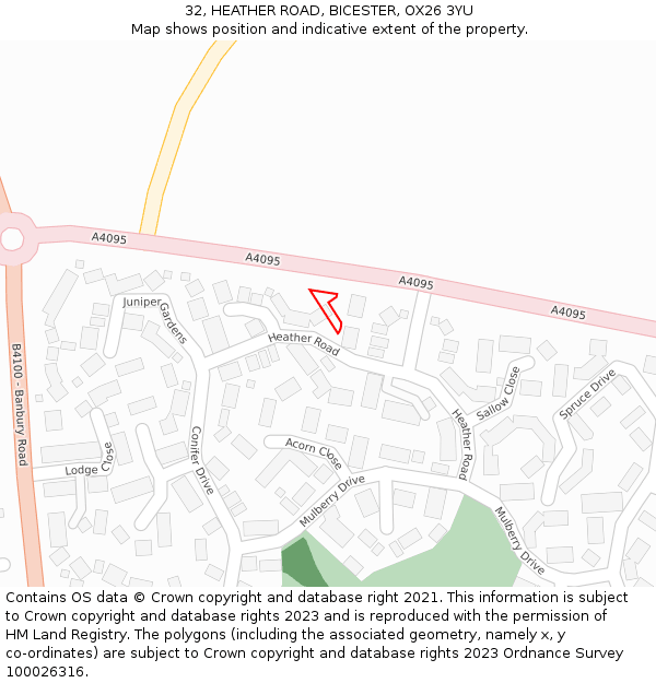32, HEATHER ROAD, BICESTER, OX26 3YU: Location map and indicative extent of plot