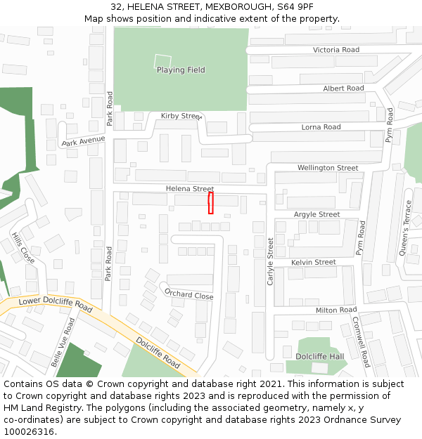 32, HELENA STREET, MEXBOROUGH, S64 9PF: Location map and indicative extent of plot
