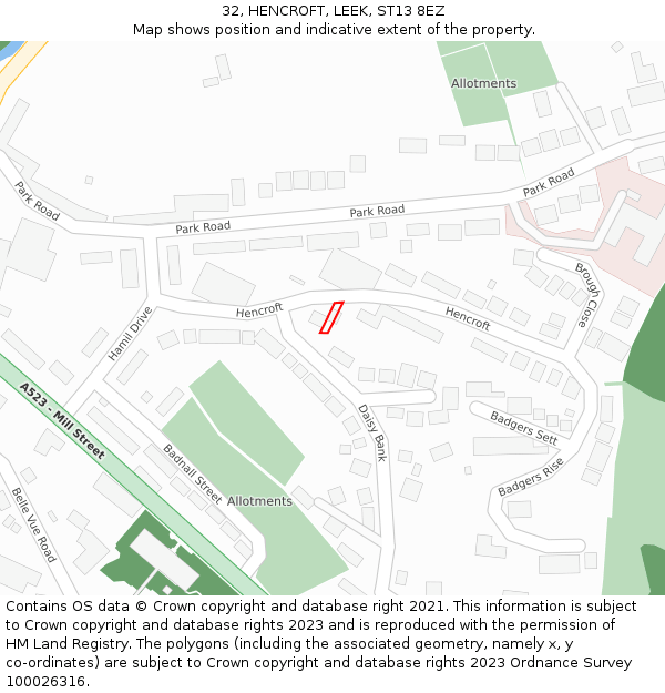 32, HENCROFT, LEEK, ST13 8EZ: Location map and indicative extent of plot