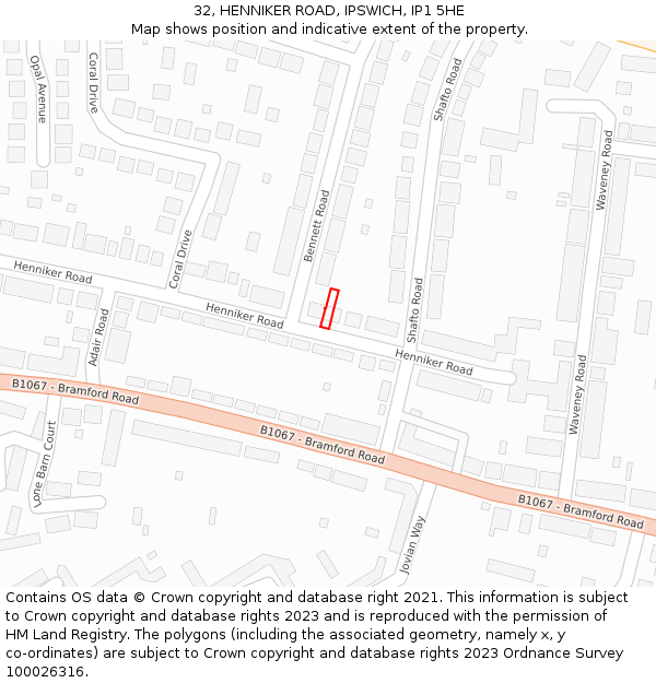 32, HENNIKER ROAD, IPSWICH, IP1 5HE: Location map and indicative extent of plot